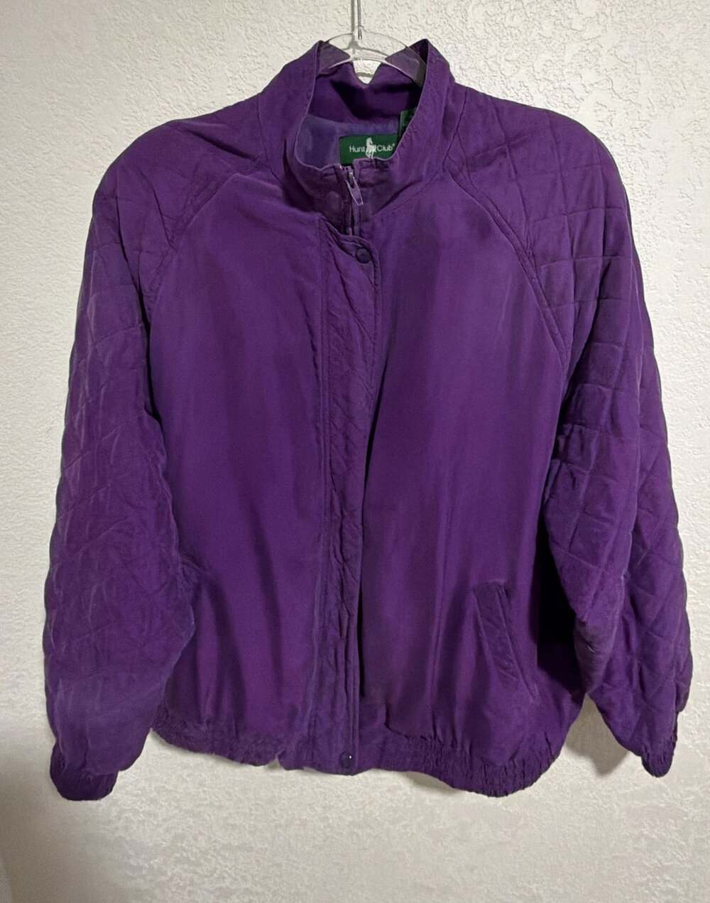 Hunt Club Silk Jacket Size Large Purple Quilted Bomber